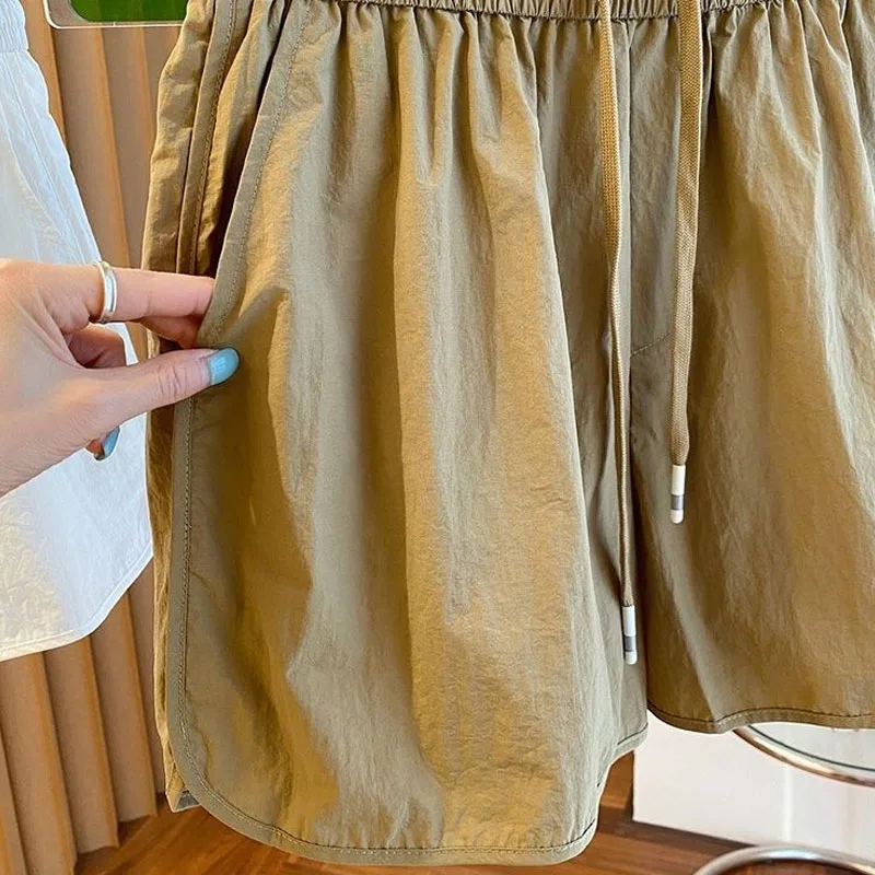 Female Casual Sporty Solid Color Elastic Waist Shorts 2023 Summer All-match Fashion Wide Leg Drawstring Shorts Women's Clothing