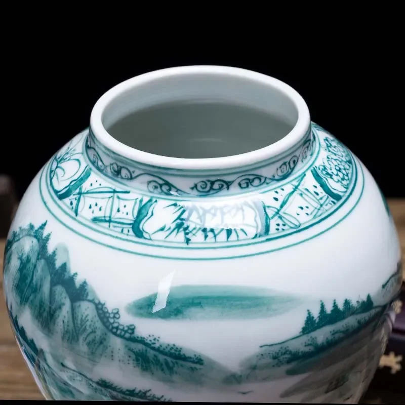 Jingdezhen Ceramics Green and White Ginger Jar with Lid Vase Decoration Living Room Ginger Jar Chinese Home Porch Cabinet Decor 4