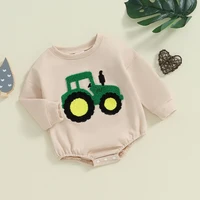 2024-05-08 Lioraitiin Baby Girls Boys Autumn Romper Long Sleeve Crewneck Tractor Embroidery Casual Playsuit 3