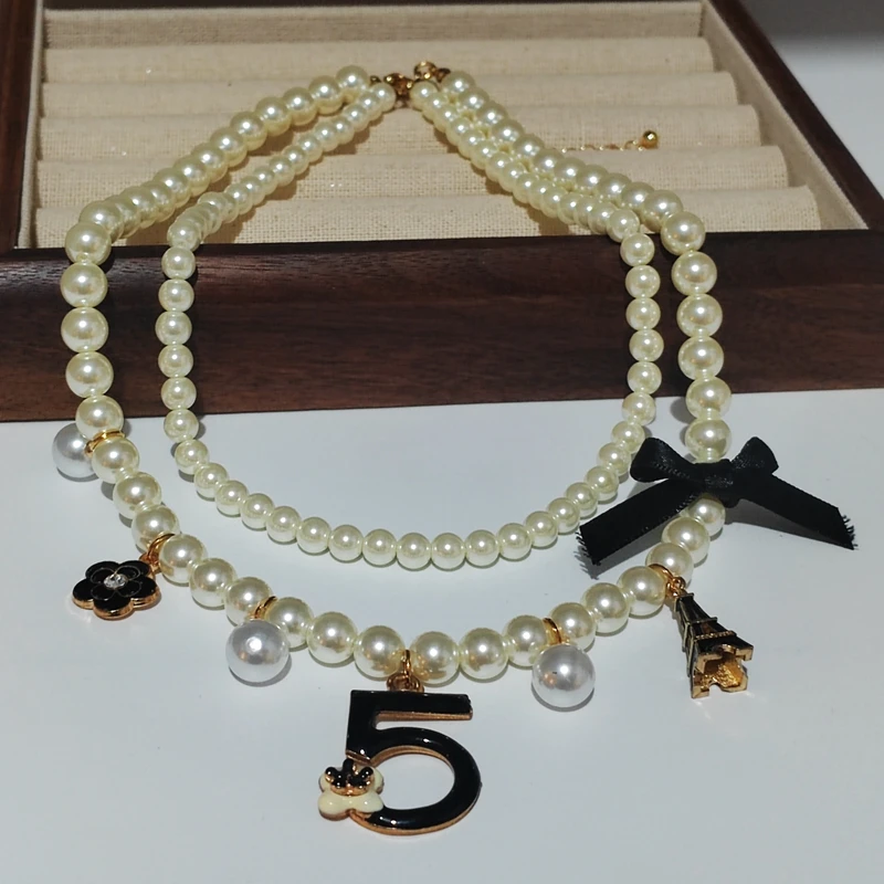 Women  trendy   Choker Pearl Necklace earring  Ladies  Jewelry set Party Accessories - 2