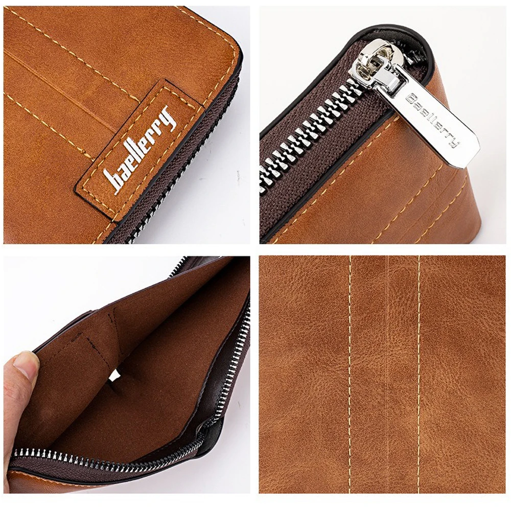 Baellerry RfID Blocking Long Wallet for Men, Anti-Theft PU Leather with 6 Card Organizer & Coin Zipper, Business