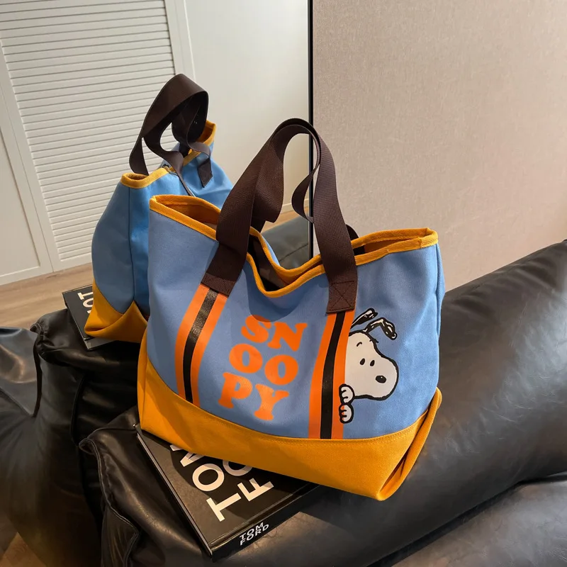 

Аниме Kawaii Snoopy сумки-тоуты, милая холщовая мультяшная сумка через плечо, модная универсальная сумка с подходящим цветом, мультяшная сумка