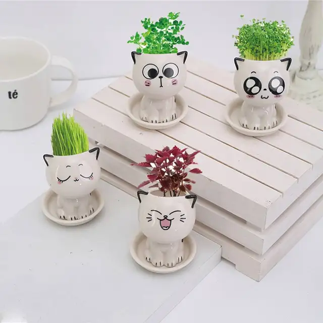 Kerámia Virág Edény Aranyos Macska Növényi Edények Váza Szimuláció Állati Rajzfilm Ültetvények Beltéri Növények Otthoni Asztali Dekoráció
