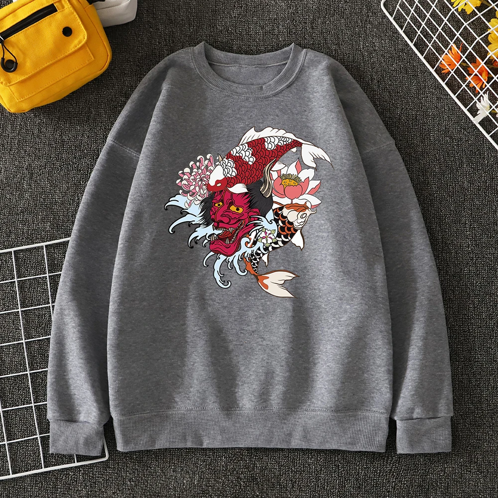 

Japanese Harajuku Style Devil Koi Print Mens Hoody Street Quality Sportswears Korean Warm Pullover Simple Comfortable Men Hoodie