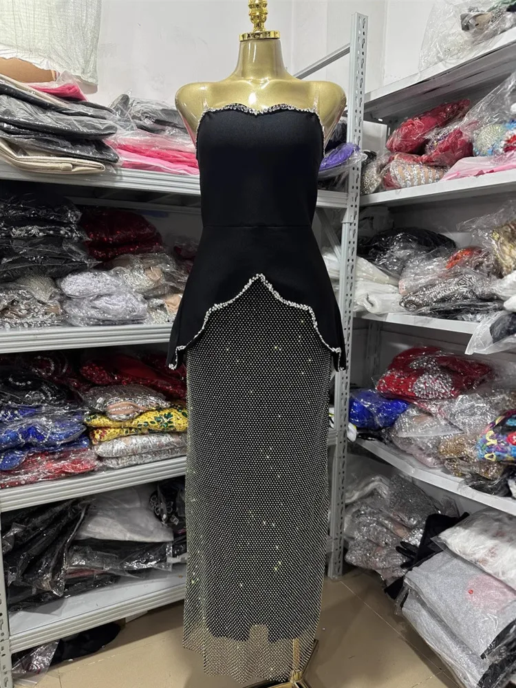 طقم تنورة ماكسي شبكية سوداء حفلات