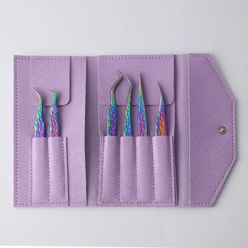 New 6PCS False Eyelash Tweezers Set For Fake Fan Lashes Extensions Planting Eyebrow Clip Eyelashes Tongs Makeup Nail Tools Kit 5