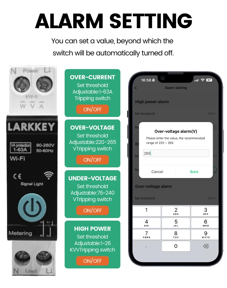 LARKKEY Programmable Wifi Breaker TUYA Smart Circuit Breaker Power Metering Over Current Under Voltage Protection DIN