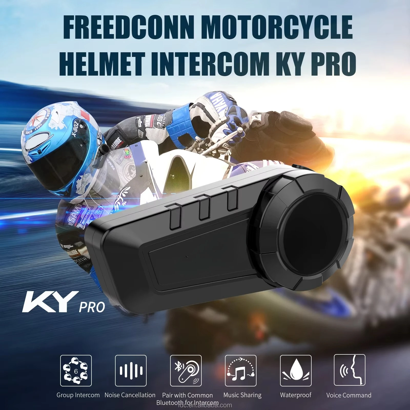 프리드콘 KY PRO 풀 FM 라디오 방수 IP65 듀플렉스 인터콤 6인용 오토바이 헬멧 헤드셋