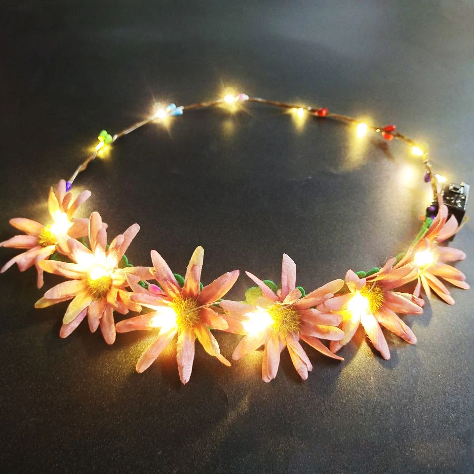 

1pcs LED Hawaii Headband Light Up Flower Crown Wreath Women Girls Luminous Glow Floral Headpiece Festival Wedding Party Favors