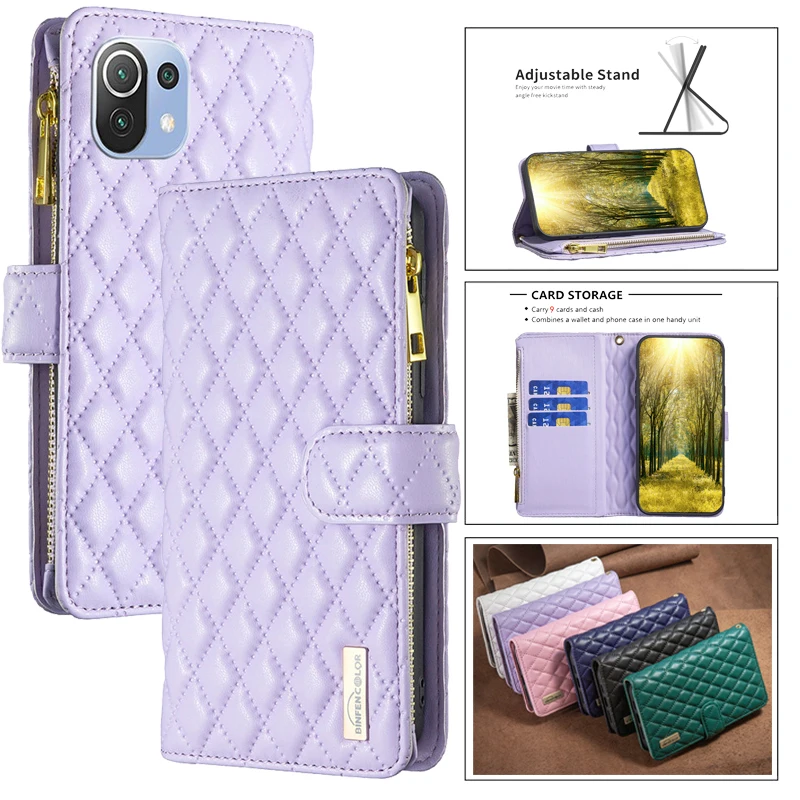 

Case For Xiaomi 11 Lite 5G NE 11T Redmi Note11 11S Note 11 Pro 11E 5G Luxury Zipper Leather Phone Wallet Flip Magnet Cover