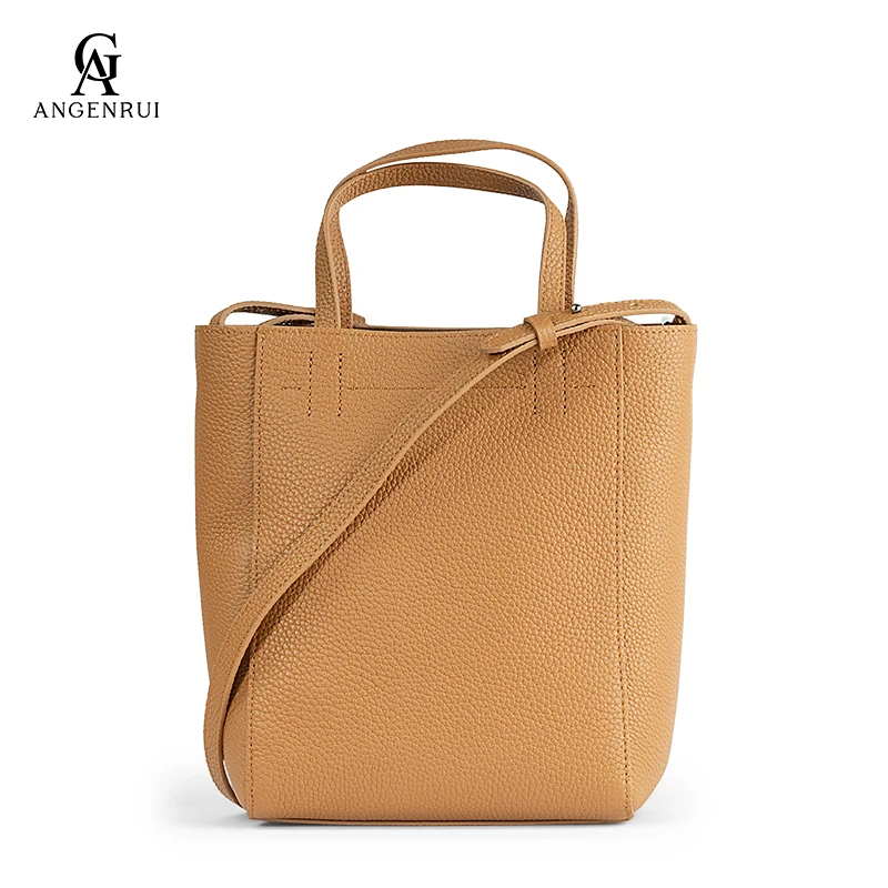 

ANGENGRUI Genuine Leather Large Tote Luxury Cowhide Shopper Bag Minimalism Style Ladies Daily Handbag Cowhide Bags Spring New