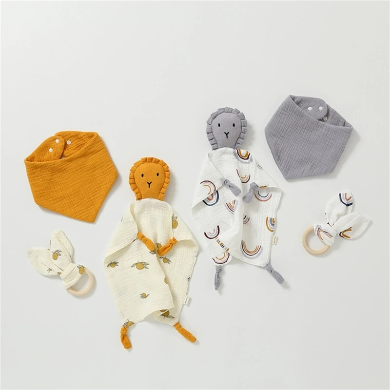 

3pcs Cotton Muslin Baby Bib Stuffed Rabbit Newborn Appease Towel Security Blanket Baby Sleeping Cuddling Towel Teether Gift