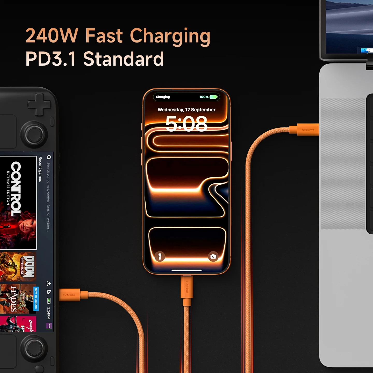 รูปสินค้า สายชาร์จ USB-C เร็ว 240W ทนทาน ชาร์จได้ทุกอุปกรณ์