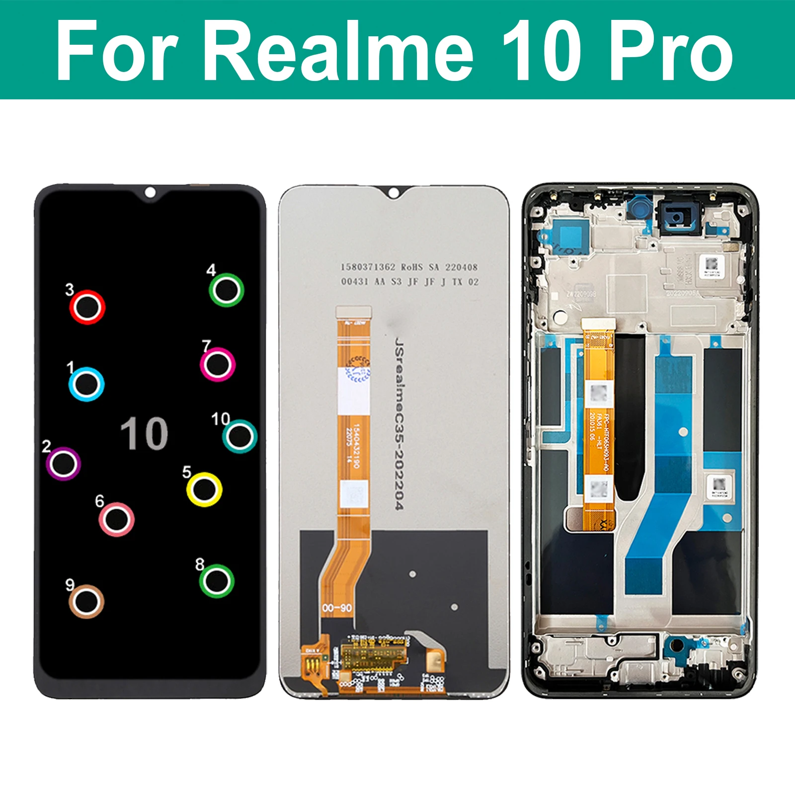 

Для Realme 10 Pro LCD Display RMX3663 RMX3660 RMX3661 кодирующий преобразователь сенсорного экрана в сборе