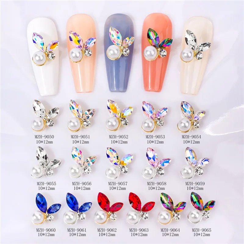 

10PCS/Wrap 3D Charms Butterfly Crystal AB Pearl Nail Gems Nail Art Rhinestone Alloy Nail Charm Jewelry Nail Decoration Accessory