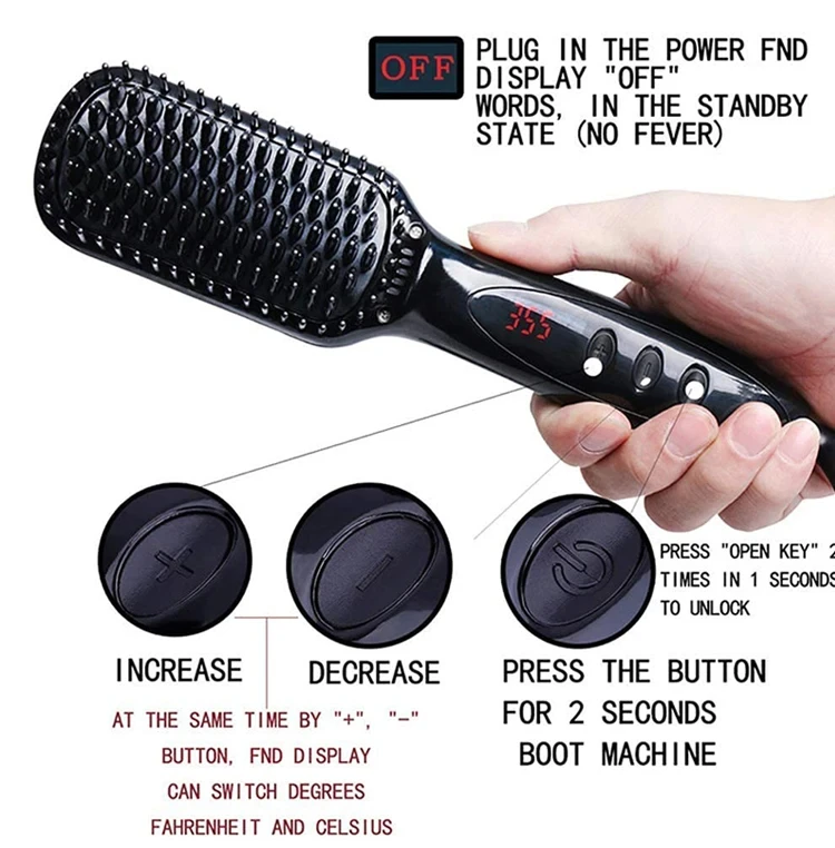 Hair Straightening Comb Electric Beard Straightener Brush Anti Scald Professional Hair Styling Tool for Men and Women 2