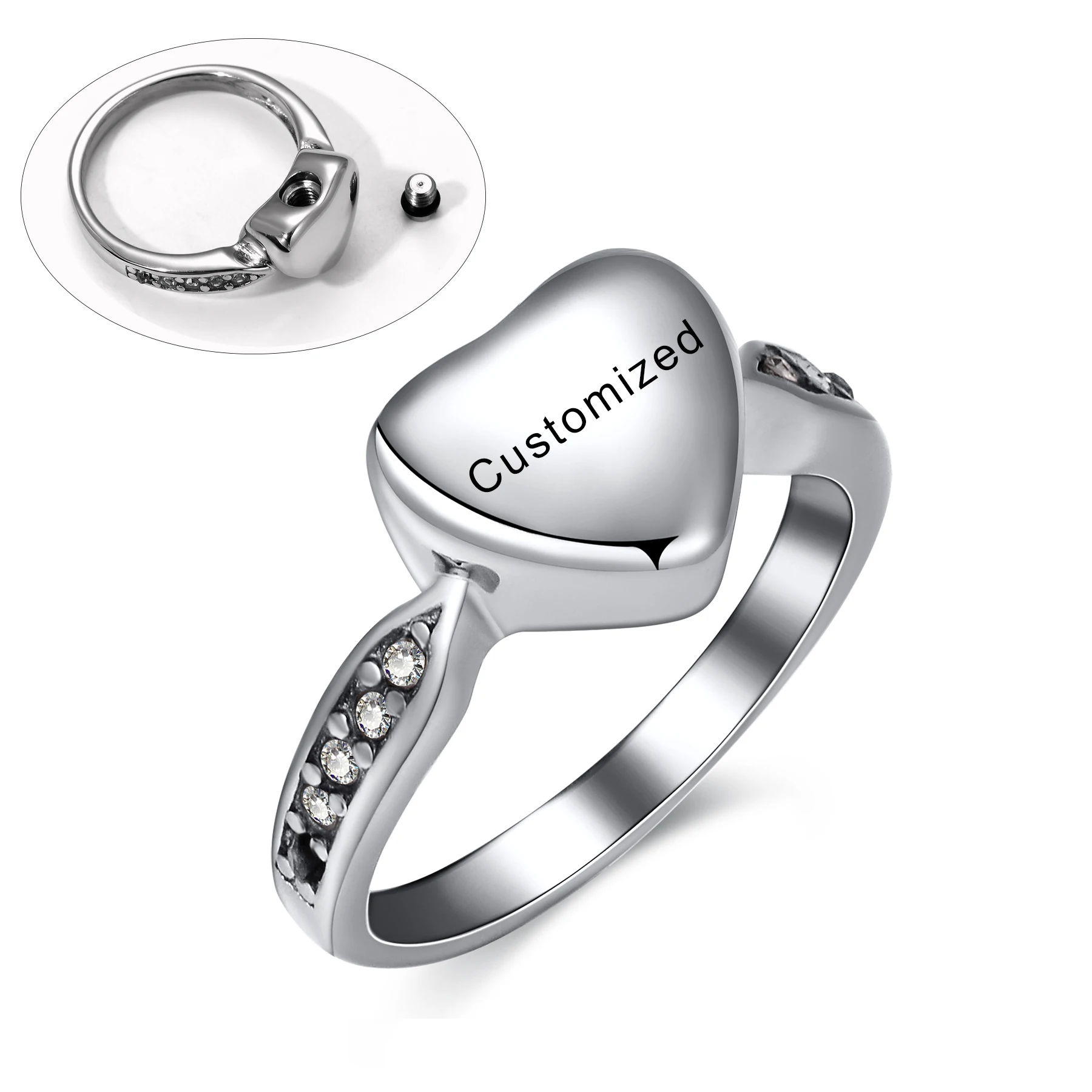 Anello Urna A Forma Di Cuore In Acciaio Inox – Gioiello Commemorativo Per Ceneri O Capelli – Personalizzabile