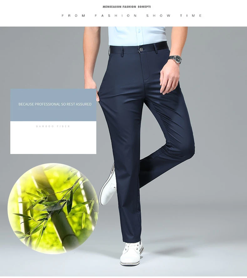 Description Picture 6 of itemBamboo Fiber Luxury Straight Pants Men Spring Summer New Business Breathable Casual Long Formal Suit Trouser Male