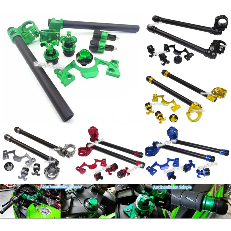

Adjustable Handlebars Clip On + Bar Ends + Fork Adjusters + Yoke Nut + Guard Pad Set For Kawasaki Ninja 250 300 2013 2014-2016