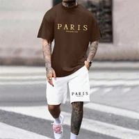Hot Summer Men's Casual Suit Classic Letter-Printed Short-Sleeved T-Shirt and Shorts 2-Piece O-Collar Men's Outdoor Sportswear 1