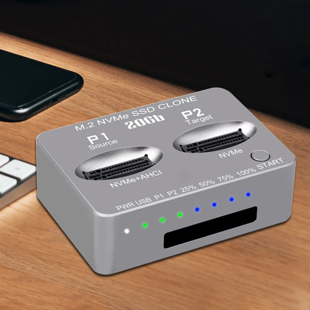듀얼 베이 외장 하드 디스크 박스, M.2 NVME SSD 클론, USB 3.2 C..
