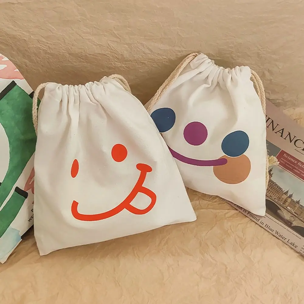 

Canvas Printed Linen Drawstring Bag Pastoral Literary Style INS Style Vintage Canvas Pocket Cute Printed Jewelry Storage Bag