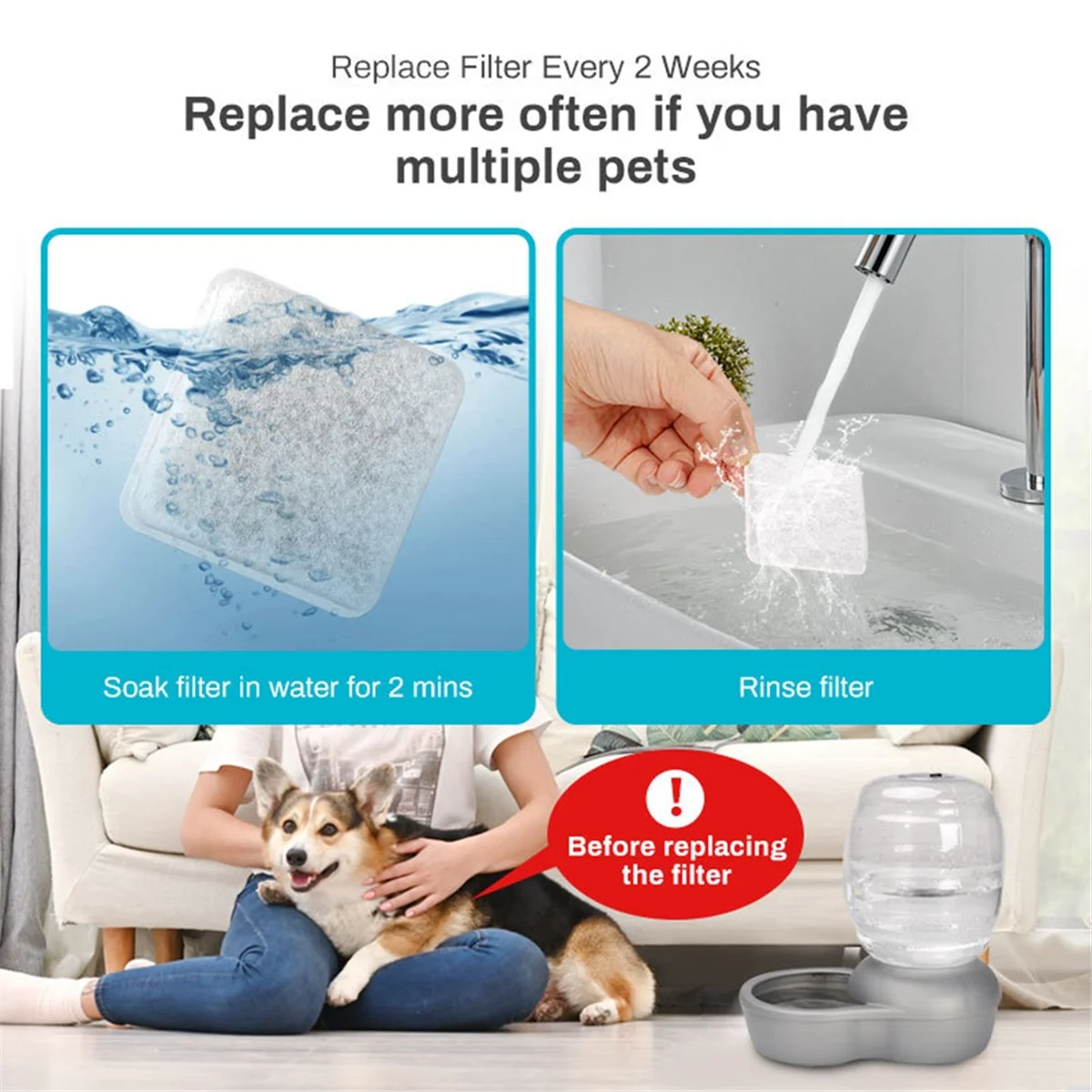 A59T Pet Fountain Filter Replacement for 0.5/1/2.5/4 GAL Gravitys Water Cat Fountain Filters Dog Water Dispenser Filters 6PCS