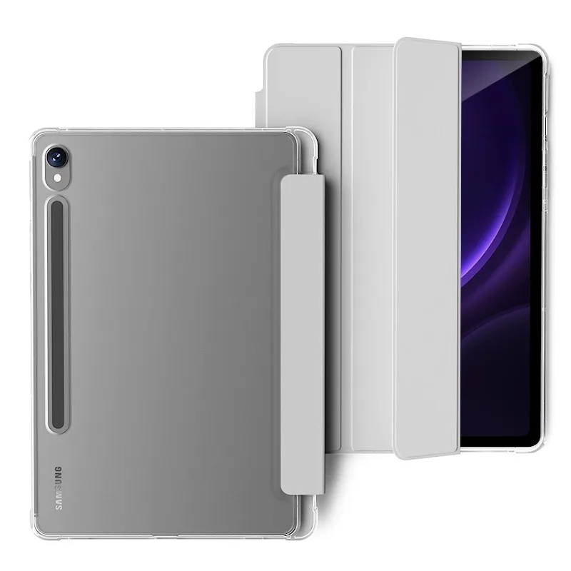 Clear Crystal Tablet Case with Pen Slot and PU Leather Flip Magnetic Stand