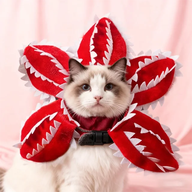 Pet Hat Costume Demogorgon Hat Props Headwear Soft Kitten Scary Flowers 3
