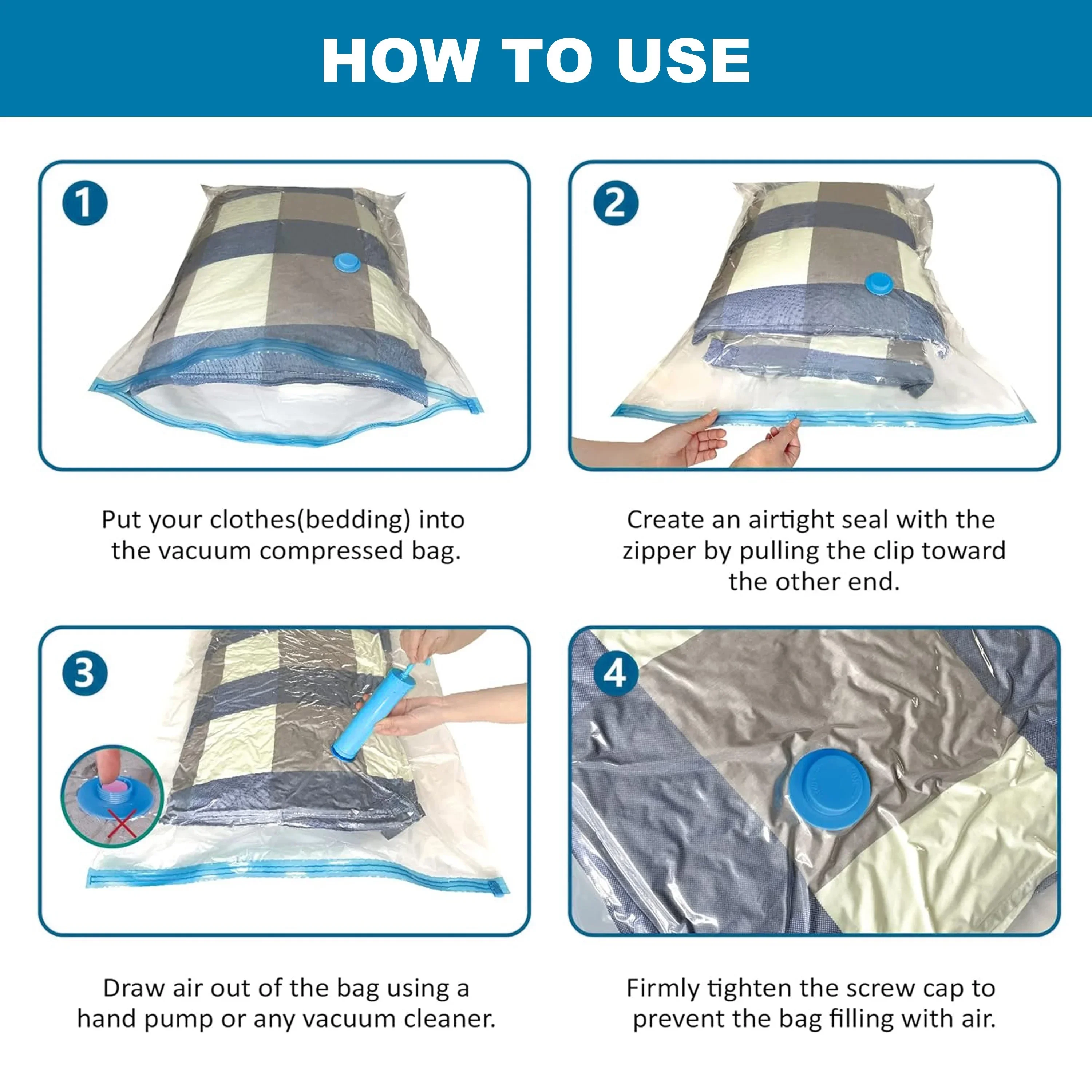 4pcs Vacuum Compression Storage Bag, Sealed Clothing Storage Bag, Household Space Saving Organizer, Excluding Manual Pump
