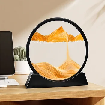 3D Moving Sand Art Picture Quicksand Craft Round Glass Deep Sea Sandscape Hourglass Flowing Sand Painting Luxury Home Decor Gift