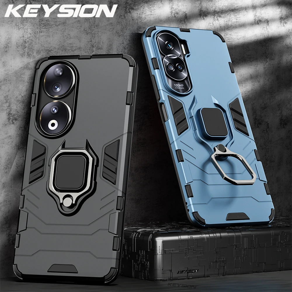 KEYSION stoßfeste Rüstungshülle für HONOR 90 5G 90 Lite 5G, weiches Silikon + PC-Ring-Ständer, Handyhülle für Huawei Honor 90 70 Lite 5G_voghion.com