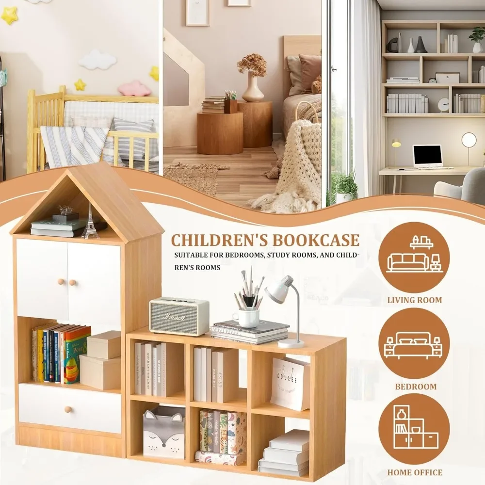 Multi-Functional Adjustable Kids Bookcase, Kids Storage Shelf for Bedroom, Playroom, Nursery Easy Assembly 4