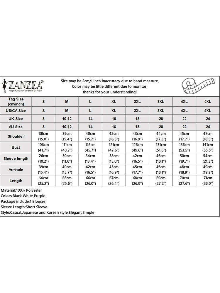 ZANZEA 2024 여름 프린트 블라우스 여성용, 루즈한 반팔 상의, 빈티지 라운드넥 홀리데이 상의, 캐주얼 오피스 레이디 레트로 셔츠