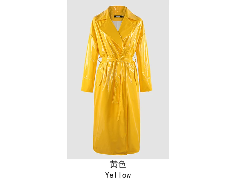 Mauroicardi Spring Long Soft Thin Flowy Shiny Reflective PVC Trench Coat for Women Sashes Y2K Streetwear Runway European Fashion