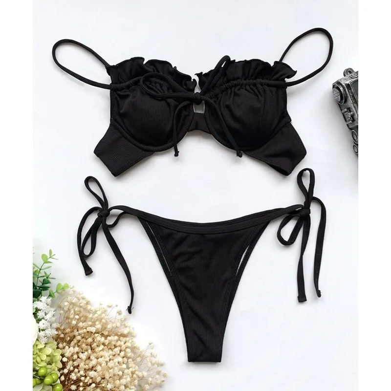Women's 2 Piece Bikini Sets Backless Push Up Swimsuit Tie Side High Cut Bathing Suit Swimwear Summer