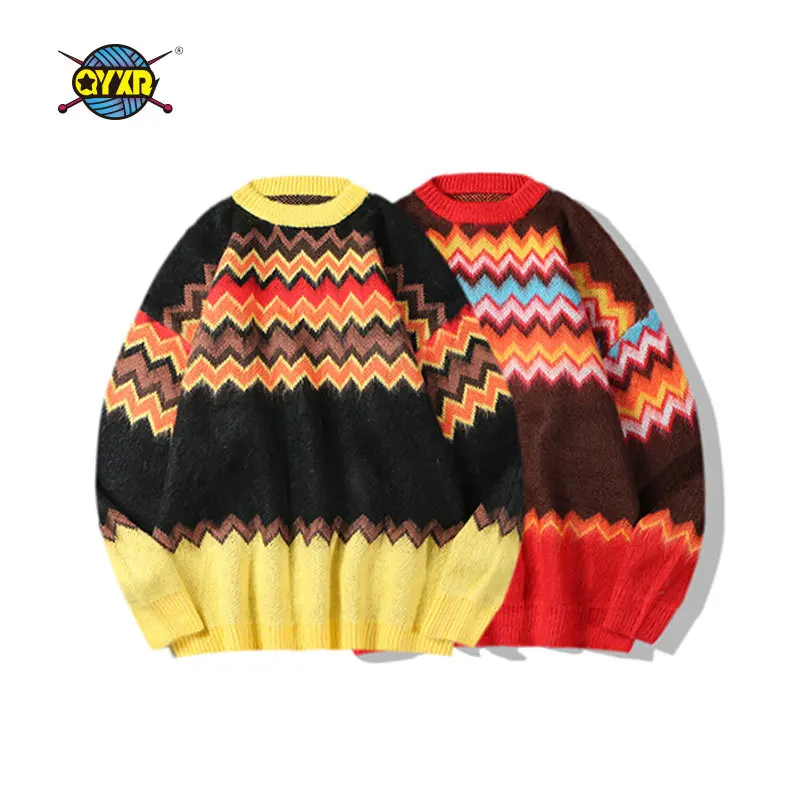 

2023 Men's Autumn Striped Jacquard Warm Leisure round Neck I Versatile Loose Sweater