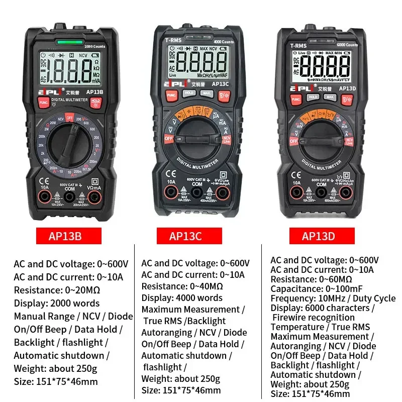 Multimeter AP13B AP13C Digital Mini Multimeter AC DC Voltage Ammeter Ohm NCV 6000 Counts TRMS Multi Tester