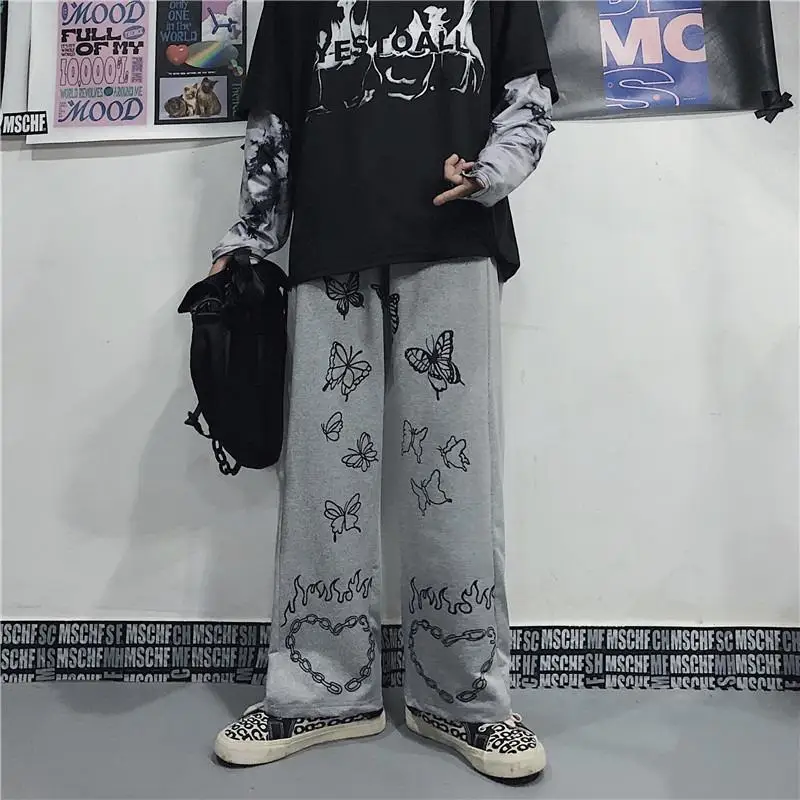 

Winter Fashion 2023 New Harajuku Love Printed Pants Women's Loose Casual Korean High Waist Sports Pants Retro Wide Leg Pants