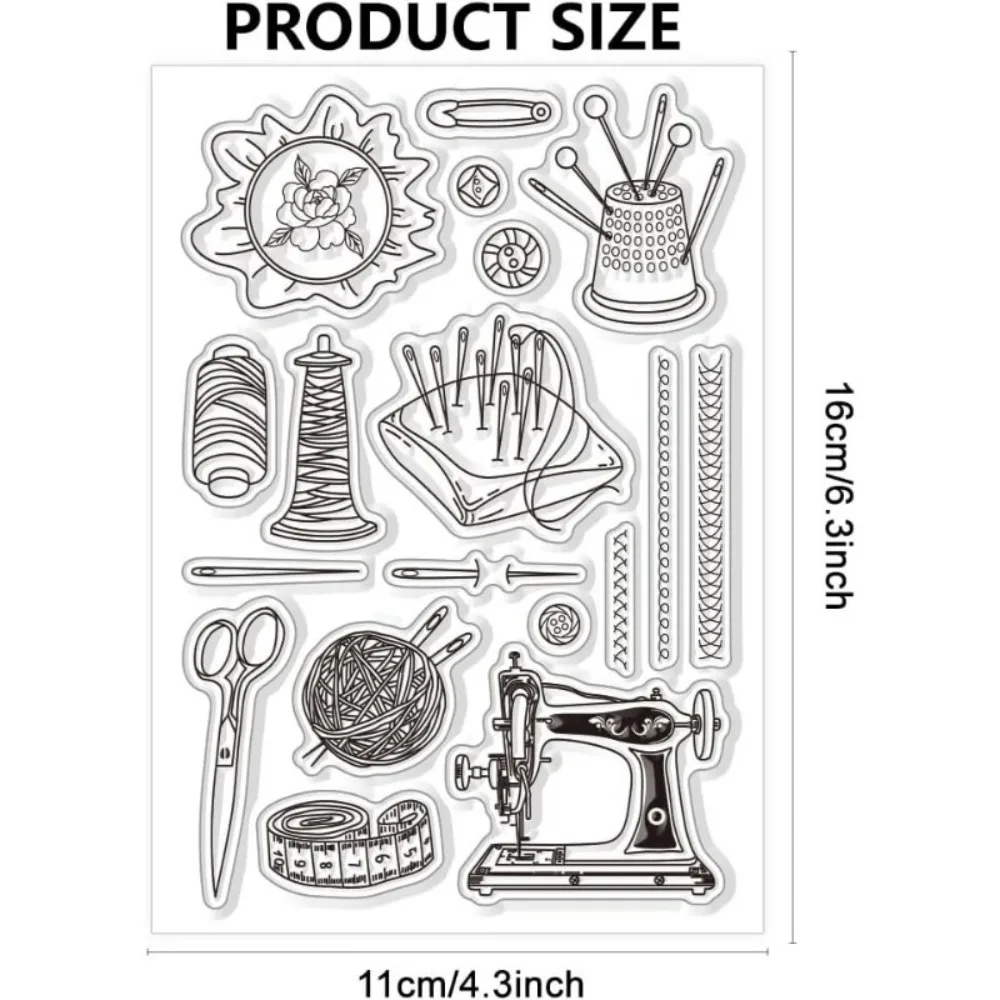 1pc Sewing Clear Stamps Retro Sewing Tools Stamp Crafts Old Fashioned Machine Transparent Silicone Stamps Card clear stamps clear rubber stamps