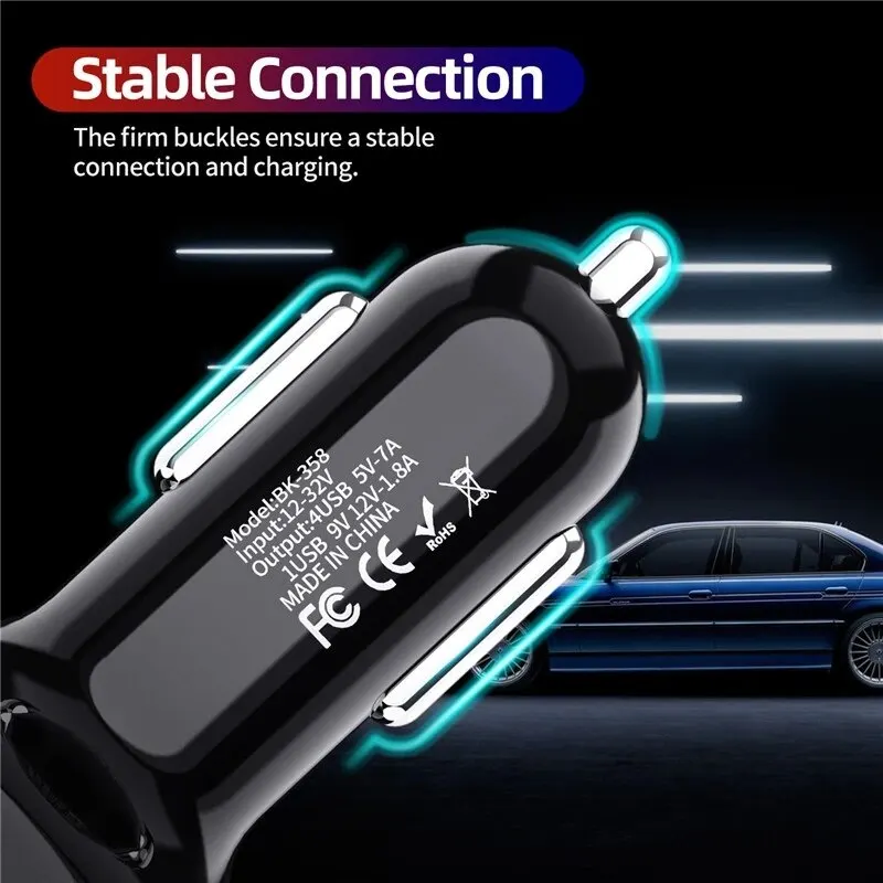 USLION 4 Ports USB Car Charge 48W Quick 7A Mini Fast Charging For iPhone 14 Xiaomi Huawei Mobile Phone Charger Adapter in Car