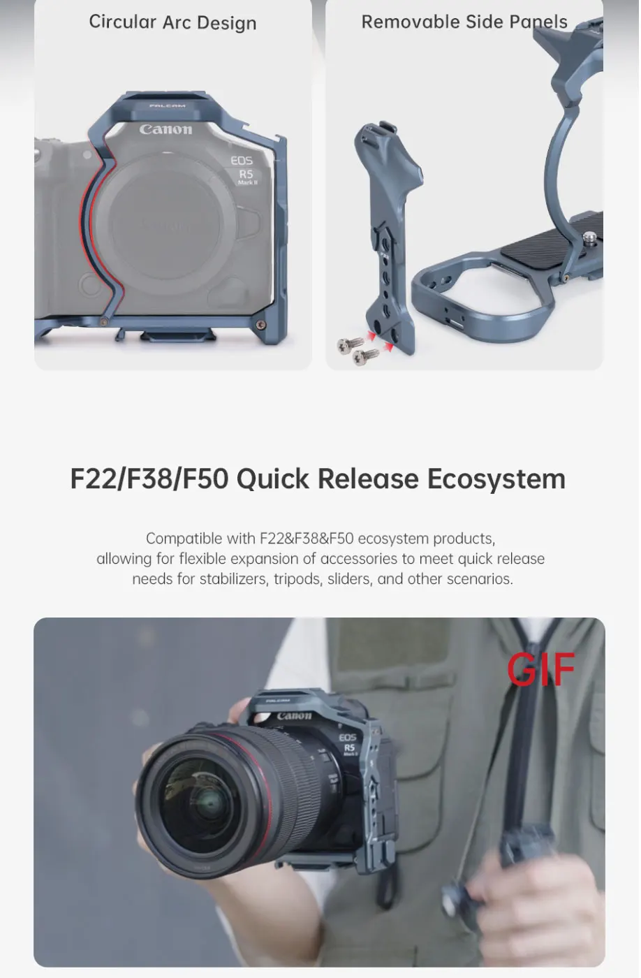 F22 F38 F50 Quick Release Camera Cage Kit for Canon R5 Mark II