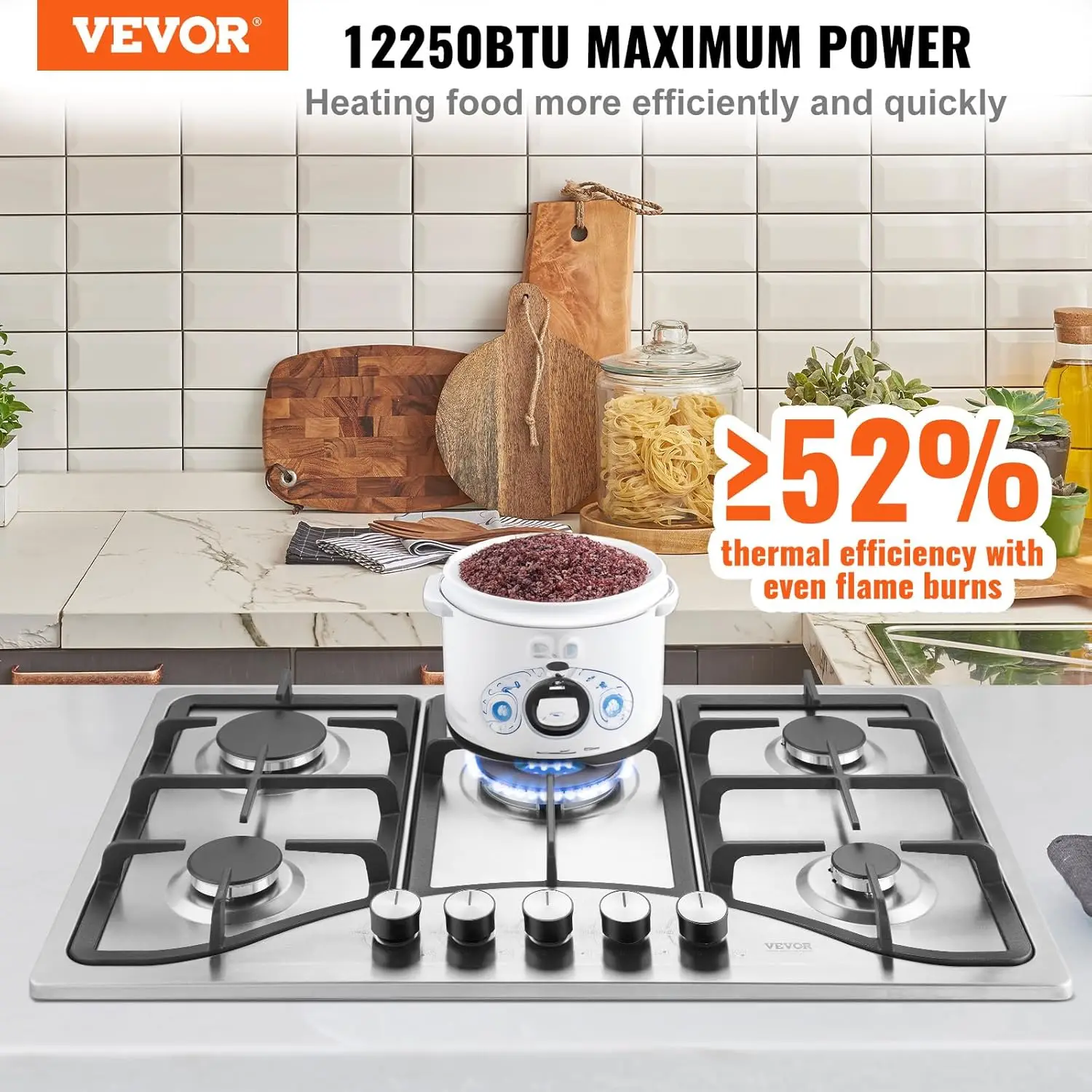 30-inch Gas Cooktop, 5 Burners Built-in Gas Stove Top, Convertible Stainless Steel Natural Gas Hob, wi 2