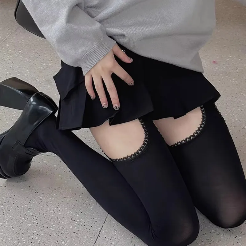 Women White Sexy Stockings with Belt Suspender Wide-banded Tights Lolita Thigh High Stockings with Garters Over The Knee Socks