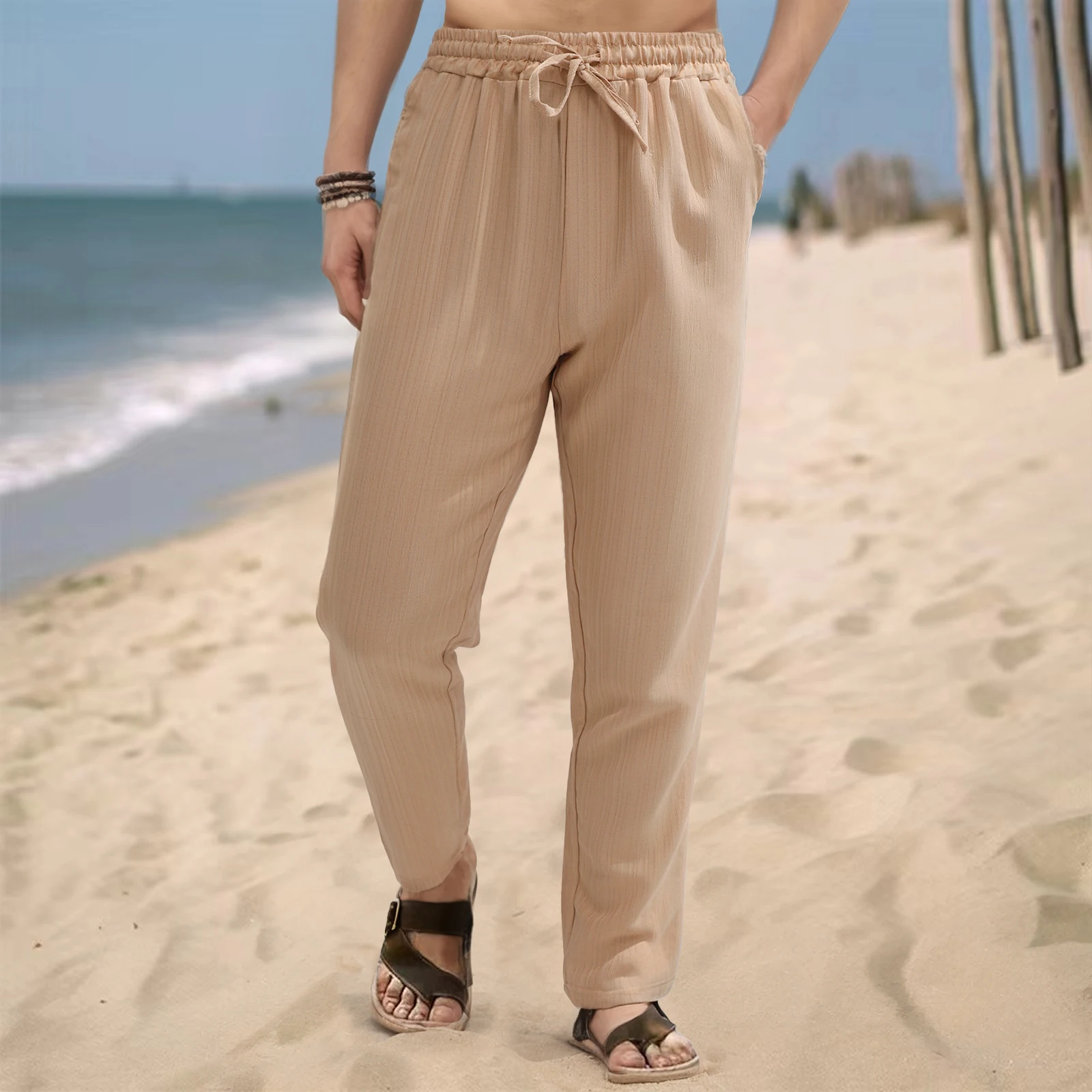 Summer casual pants men's solid color breathable straight tube all loose version comfortable quick drying pants