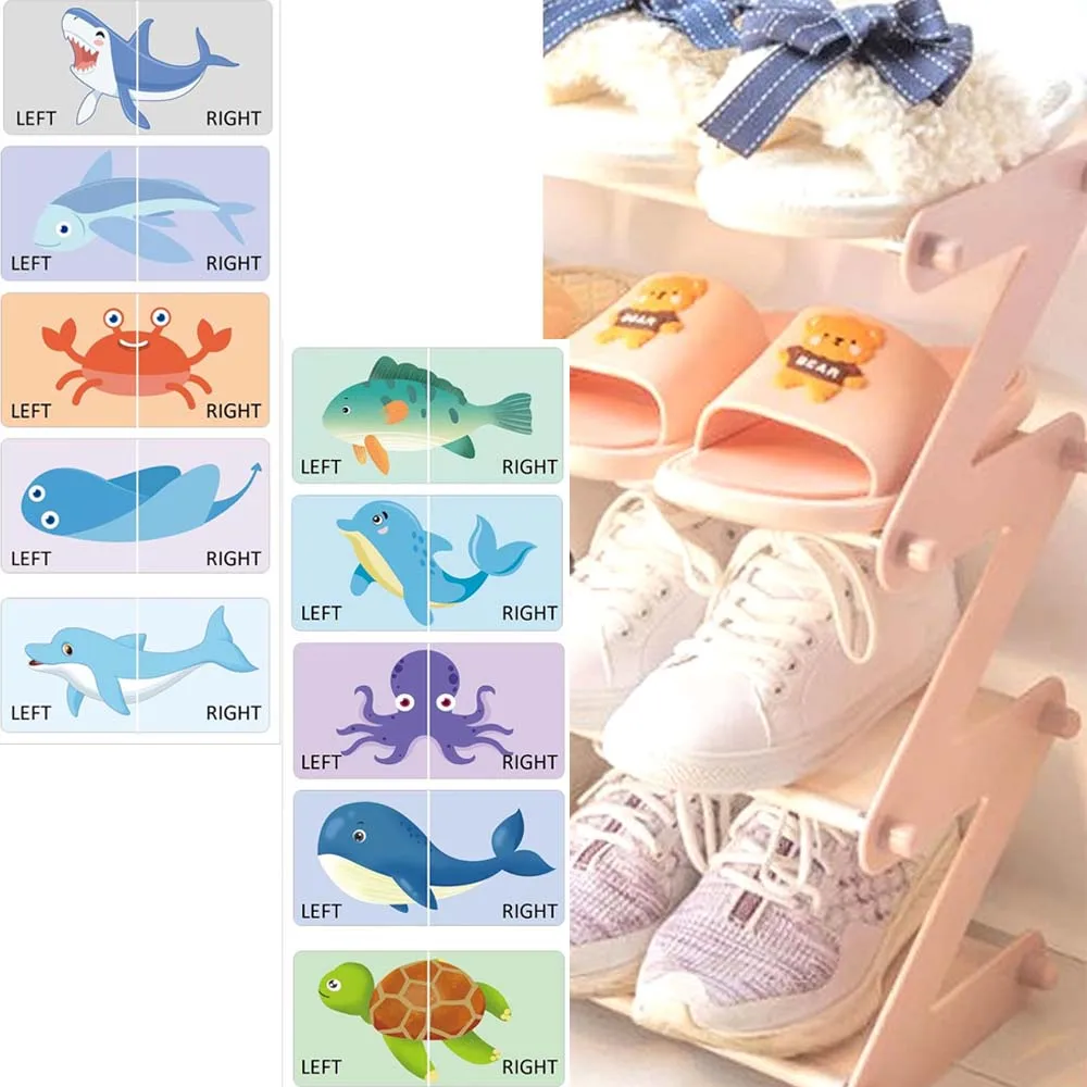 60pcs Shoe Labels Cute Right Left Sole Animal Shoes Stickers for Birthday Party Gift Early Learning Decals