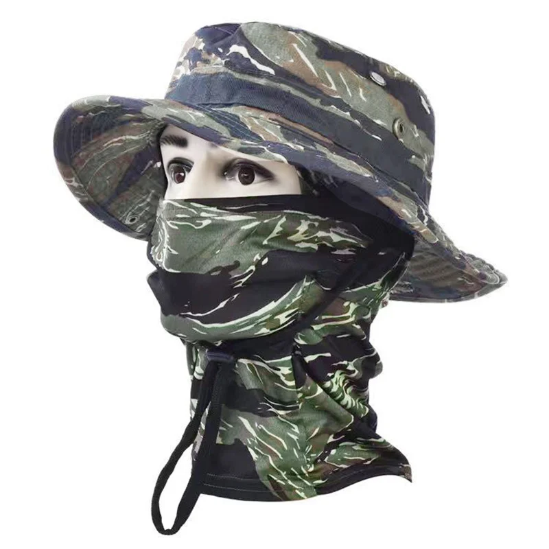 New Camo Enthusiasts Square Pocket Bonnie Cap Benny Hats Fishing Hiking Outdoor Sun Caps With Neck Scarf