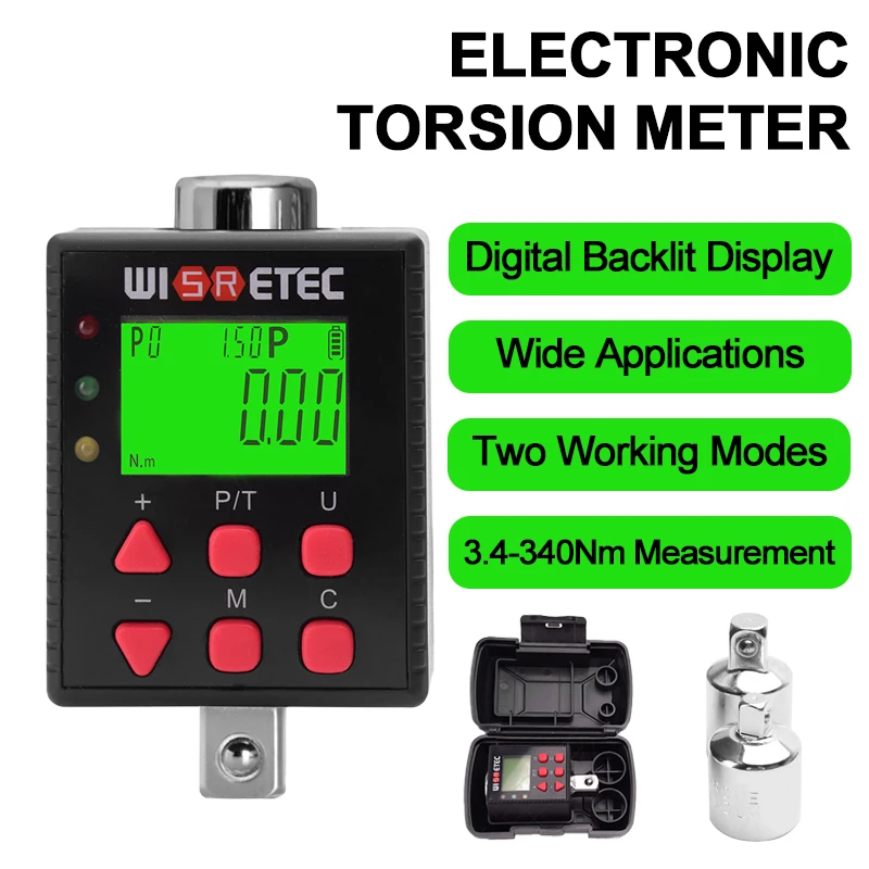 Digital Torque Meter torque wrench Digital Backlight Display Wrench Torque Tester 5 Units Switchable with Buzzer LED Indicator Light Function