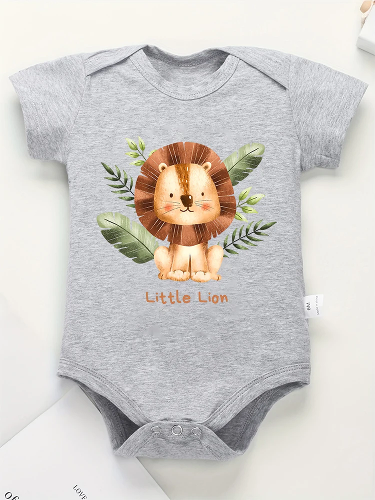 

Little Lion Cute Boy Baby Onesie Hipster Hot Sale Cotton Short Sleeve Grey Toddler Bodysuit Home Casual Versatile Fast Delivery