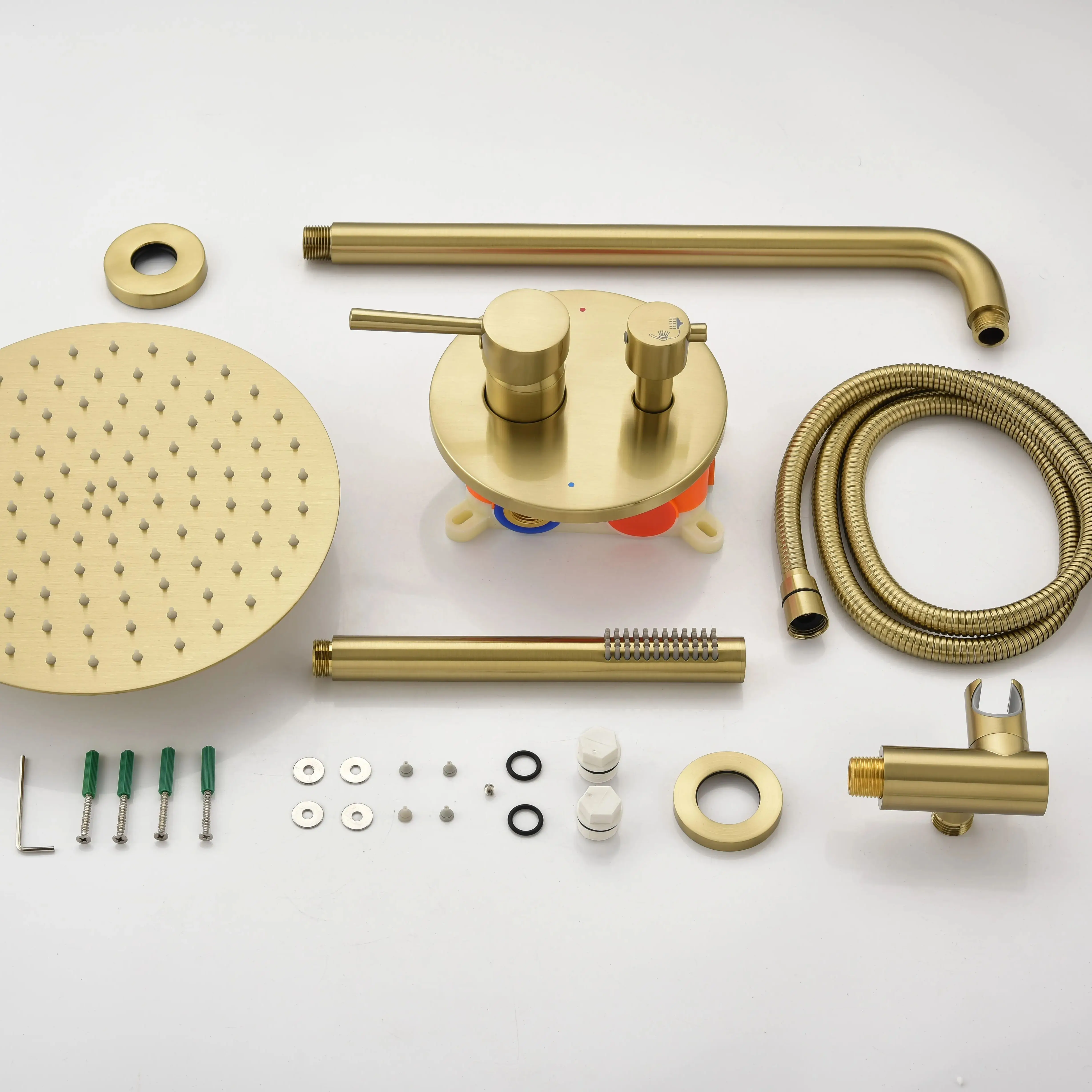 Shower System, Wall Mounted Shower Faucet Set for Bathroom with High Pressure 10" Stainless Steel Rain head, Brushed Gold